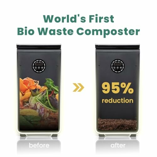 Bio waste composter showing before and after 95% reduction.