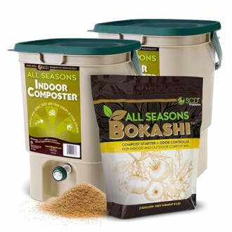 Bokashi composting kit with compost bins and starter