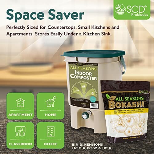 Compact indoor composter and Bokashi starter kit for small spaces.