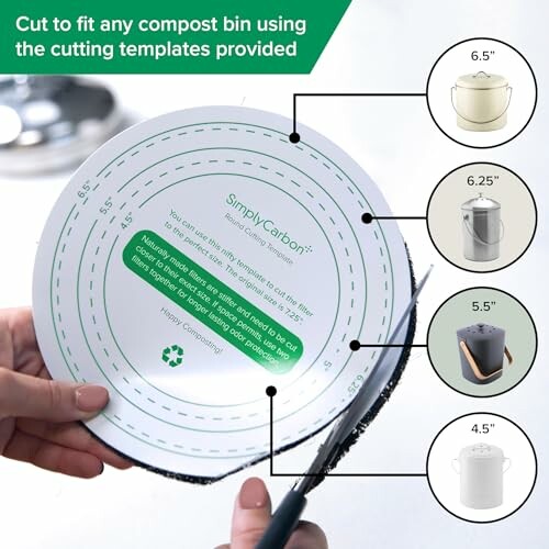 Compost bin cutting guide with dimensions for fitting.