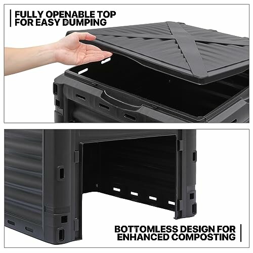 Compost bin with fully openable top and bottomless design.