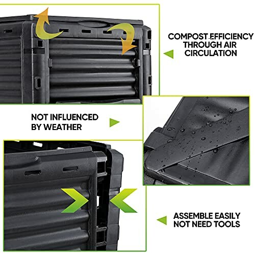 Compost bin with air circulation, weather-resistant, easy assembly.