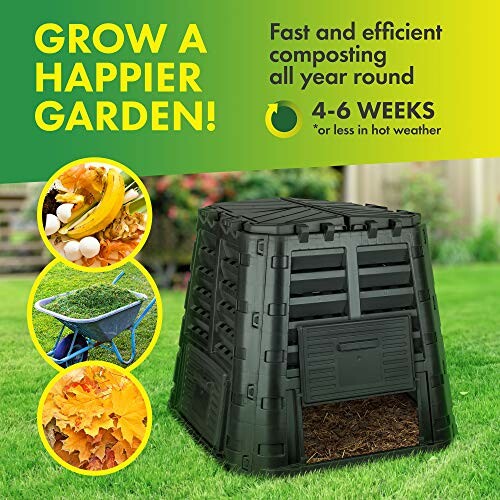 Compost bin for efficient all-year composting, 4-6 weeks process.