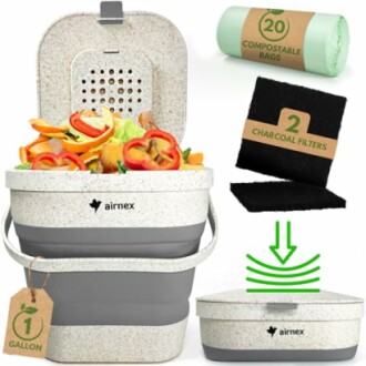 Compost bin set with compostable bags and charcoal filters.