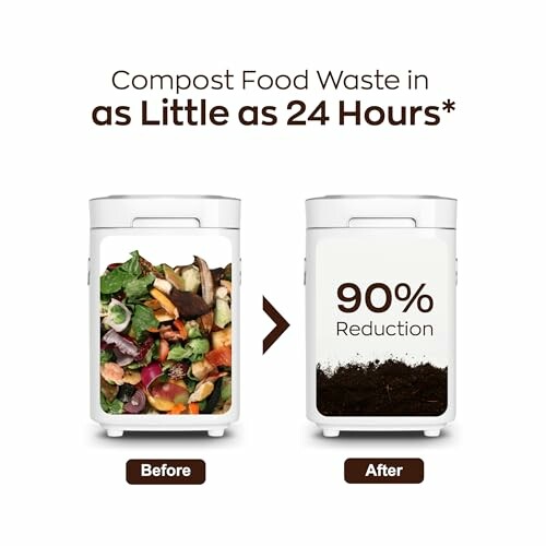 Compost food waste in 24 hours, showing before and after reduction.