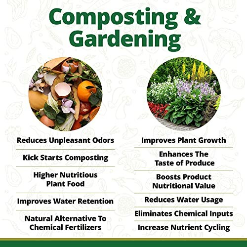 Infographic on composting and gardening benefits.