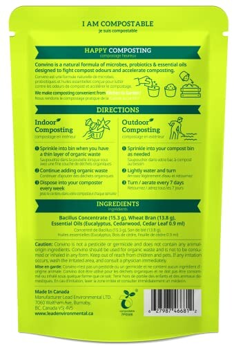 Back of compostable product package with composting instructions and ingredients.