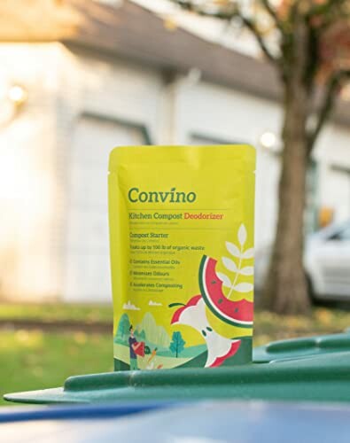 Convino kitchen compost deodorizer package on a bin