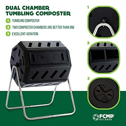 Dual chamber tumbling composter with excellent aeration and two chambers.