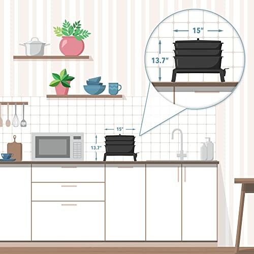 Kitchen illustration with measurement details for countertop objects.