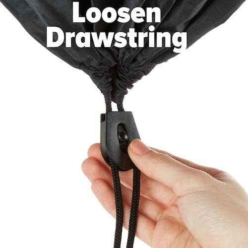 Hand loosening a drawstring with a toggle.