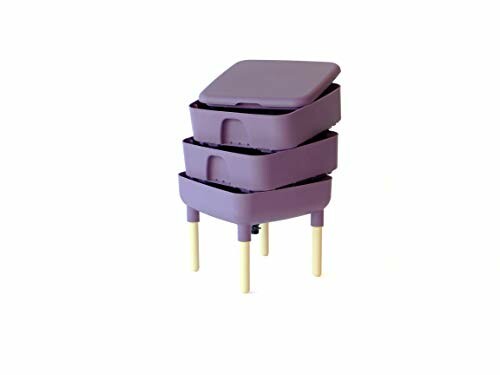 Purple three-tier compost bin with wooden legs