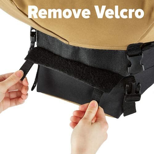 Hands demonstrating how to remove Velcro strap.