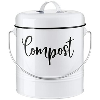 White compost bin with handle and lid